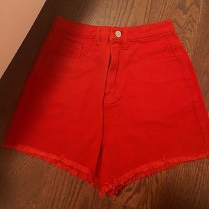 High Waisted Red Denim Shorts